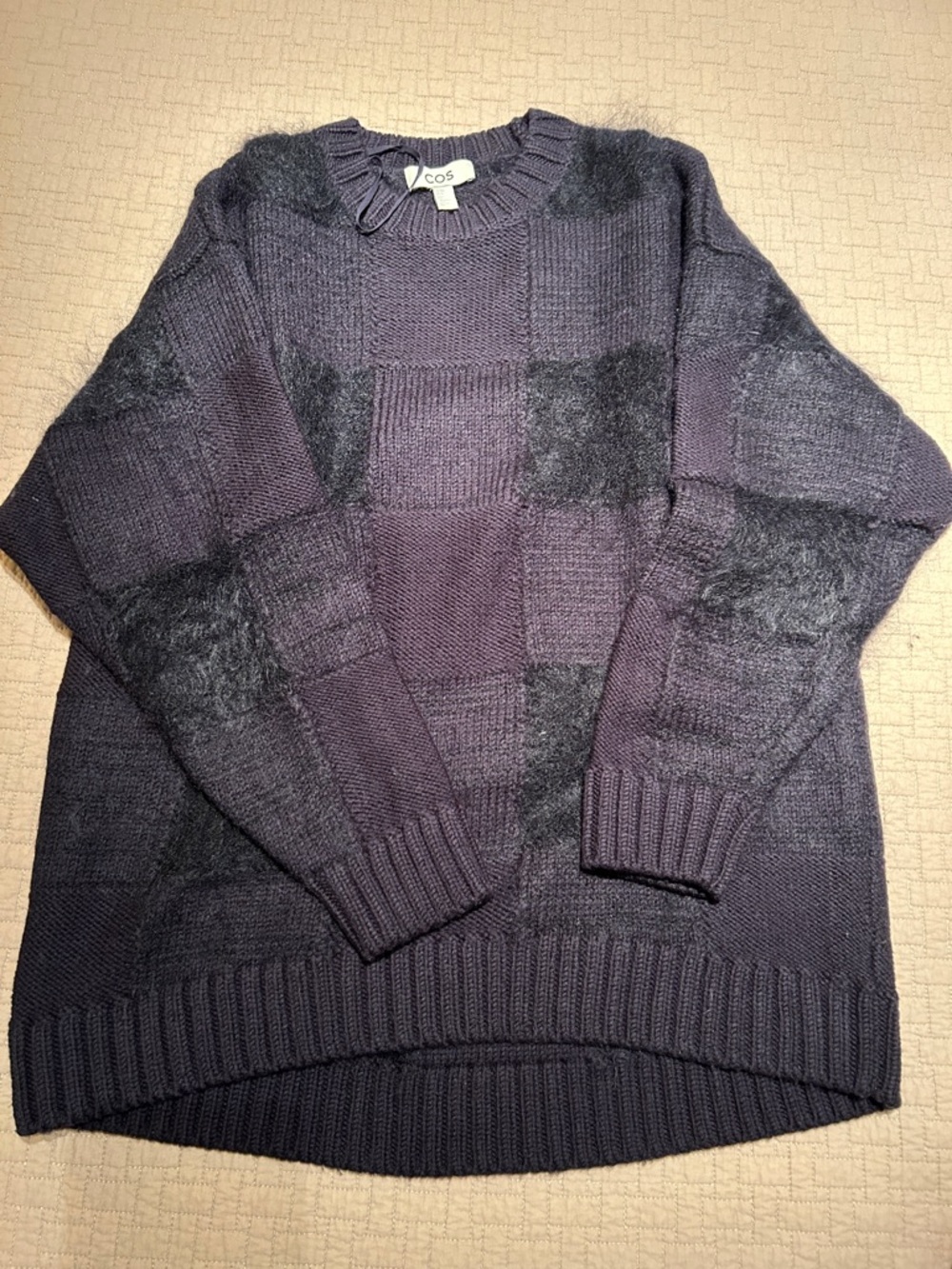 COS Patchwork Textured Knit Sweater in Navy